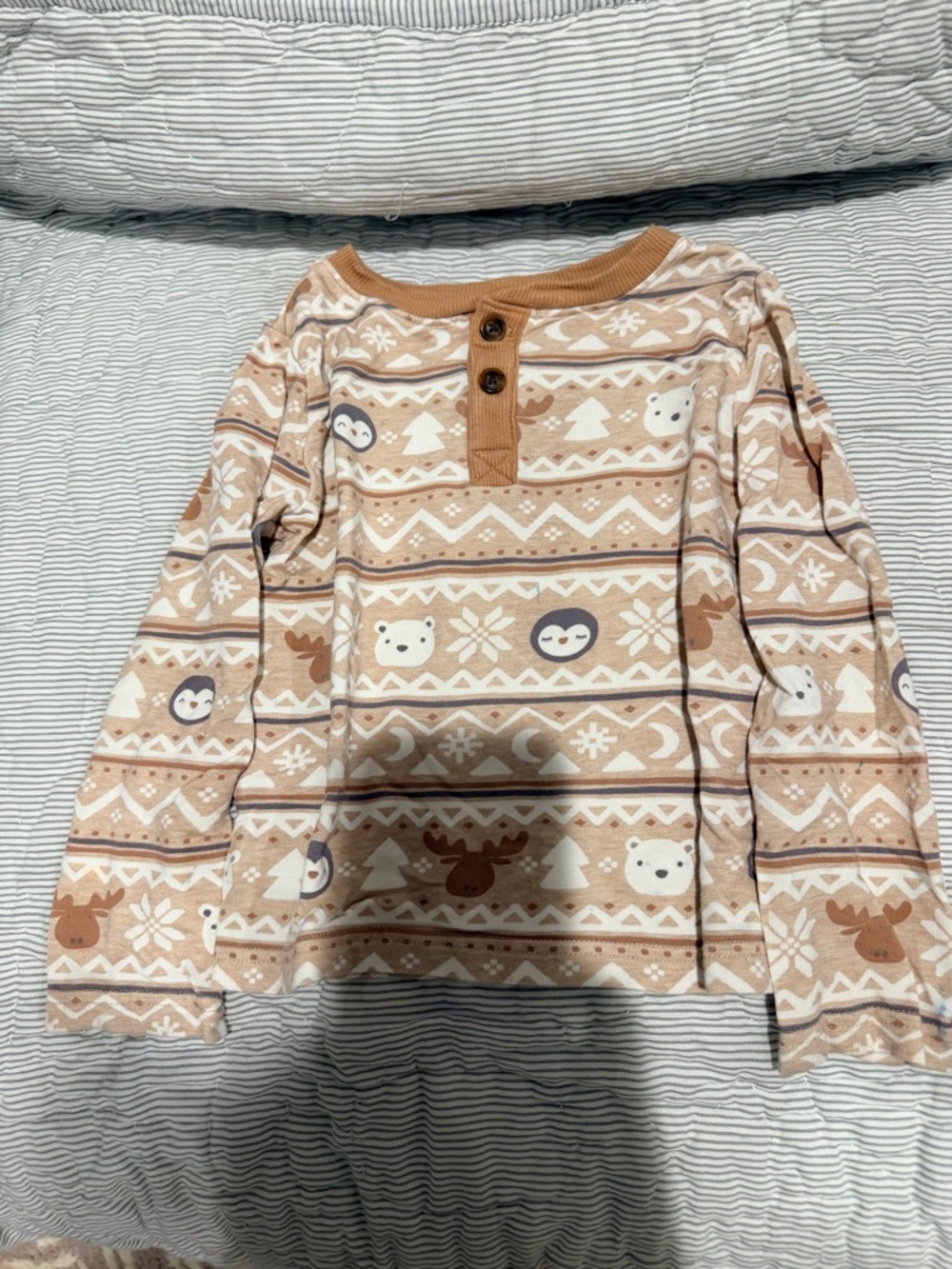 Little Sleepies Beige Brown Winter Animal Print Long Sleeve Tee